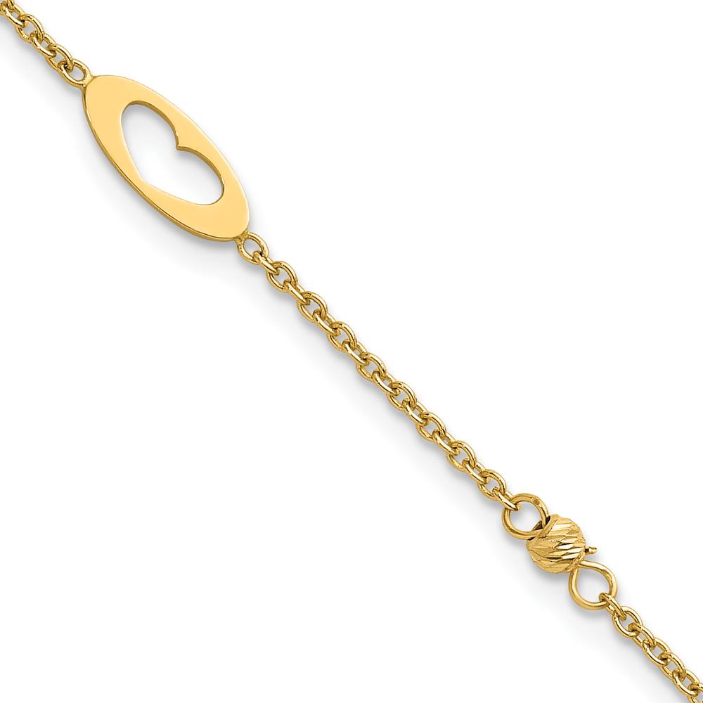 14K Yellow Gold Polished Cut-out Hearts and Diamond-Cut Beads 7.5" Bracelet by 0
