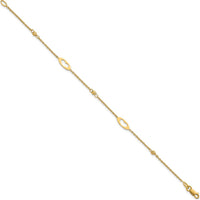 14K Yellow Gold Polished Cut-out Hearts and Diamond-Cut Beads 7.5" Bracelet by 0