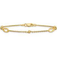 14K Yellow Gold Polished Cut-out Hearts and Diamond-Cut Beads 7.5" Bracelet by 0