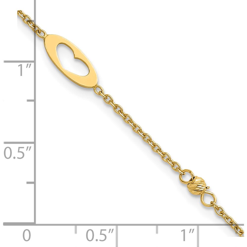 14K Yellow Gold Polished Cut-out Hearts and Diamond-Cut Beads 7.5" Bracelet by 0