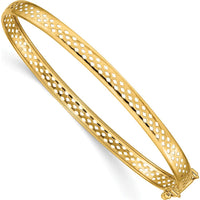 14K Yellow Gold Polished Cut-out Lattice Design 4.75mm Flexible Oval Bangle Bracelet with Safety Clasp by Oro Pregiato