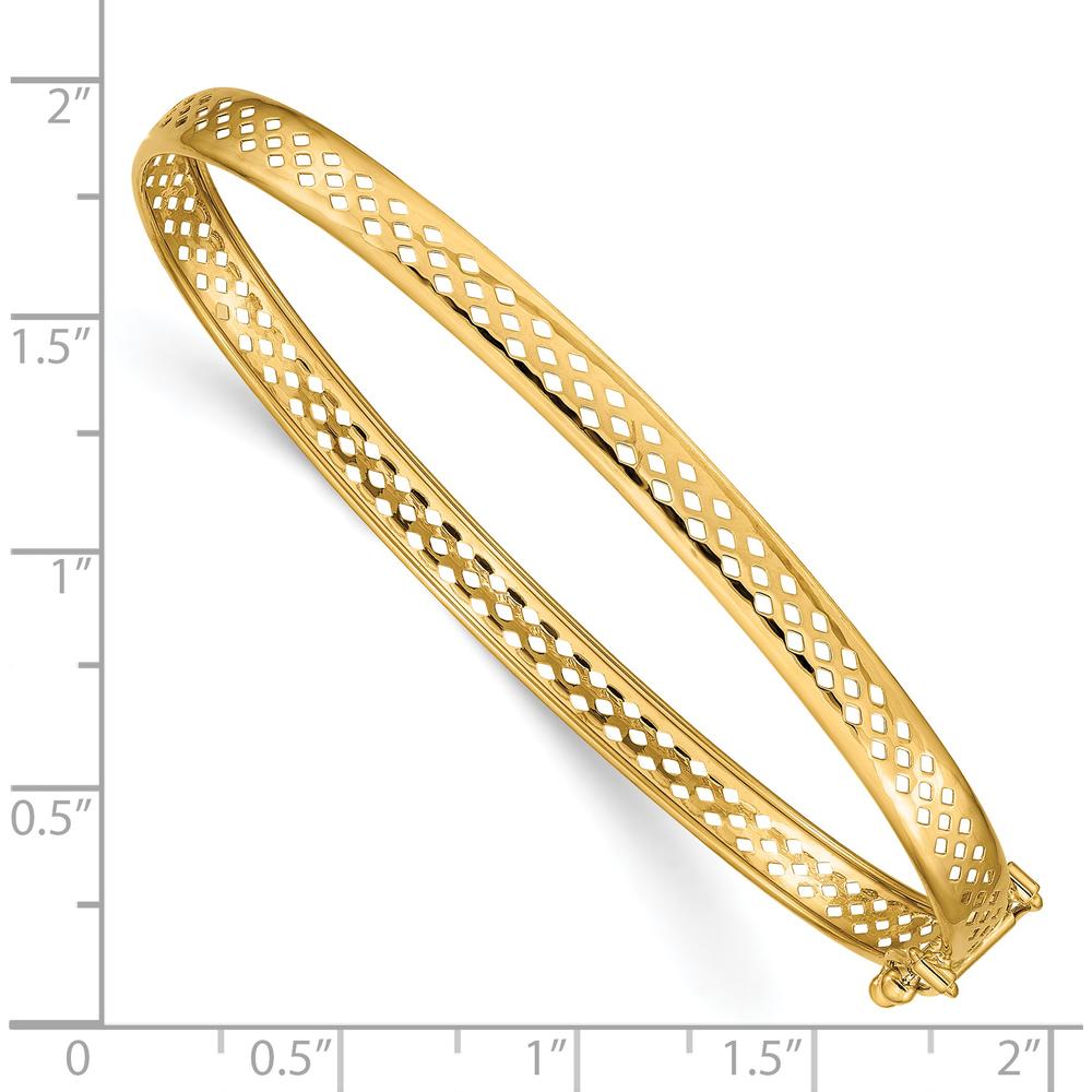 14K Yellow Gold Polished Cut-out Lattice Design 4.75mm Flexible Oval Bangle Bracelet with Safety Clasp by Oro Pregiato