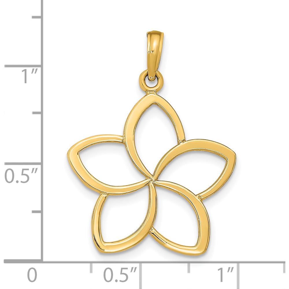 14K Yellow Gold Polished Cut-out Plumeria Flower Pendant - 24mm by Oro Pregiato
