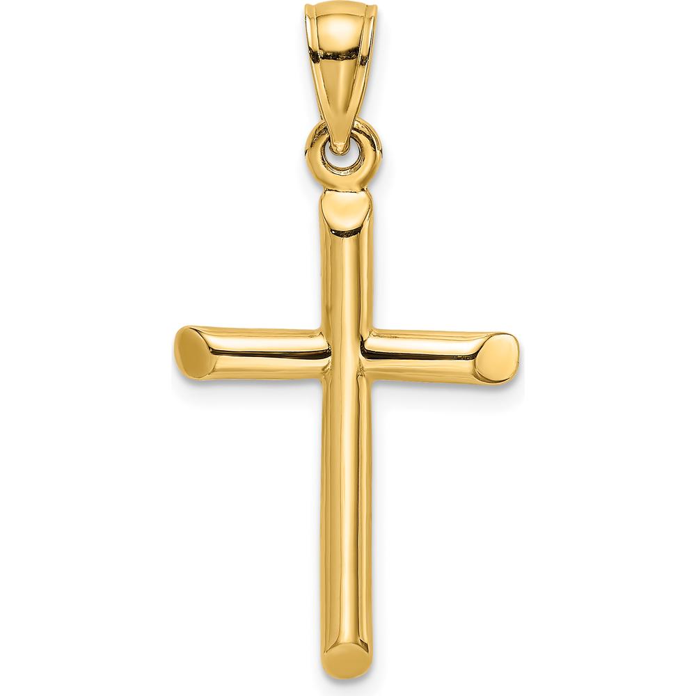 14K Yellow Gold Polished Cylinder Cross Pendant - 30.55mm by Oro Pregiato