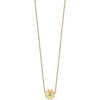 14K Yellow Gold Polished Daisy Necklace with White Rhodium Center - 16" with 2" Extender by 0