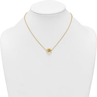 14K Yellow Gold Polished Daisy Necklace with White Rhodium Center - 16" with 2" Extender by 0