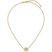 14K Yellow Gold Polished Daisy Necklace with White Rhodium Center - 16" with 2" Extender by 0