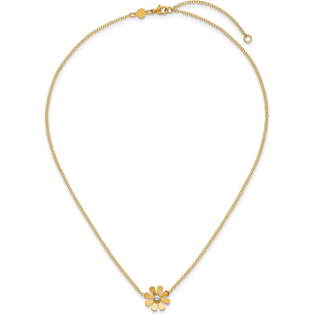14K Yellow Gold Polished Daisy Necklace with White Rhodium Center - 16" with 2" Extender by 0