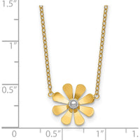 14K Yellow Gold Polished Daisy Necklace with White Rhodium Center - 16" with 2" Extender by 0