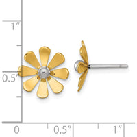 14K Yellow Gold Polished Daisy Post Earrings with White Rhodium Center - 13.3mm Length by 0
