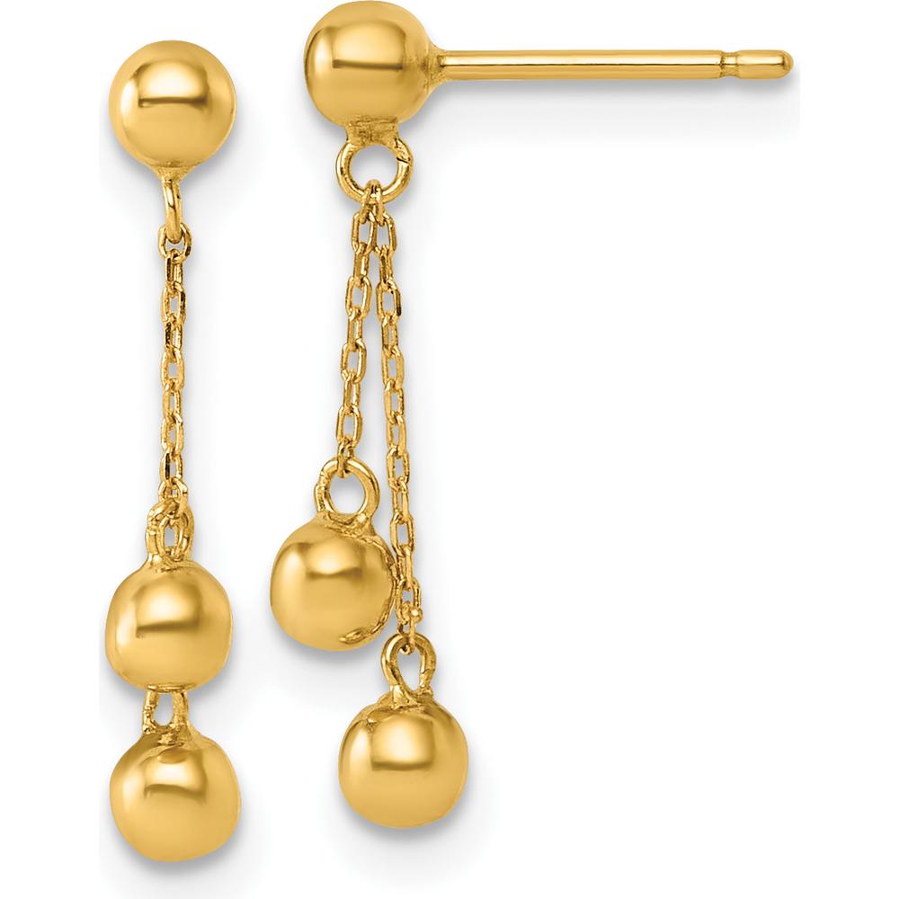 14K Yellow Gold Polished Dangle Ball Post Earrings - Elegant Chain Drop Design by Oro Pregiato
