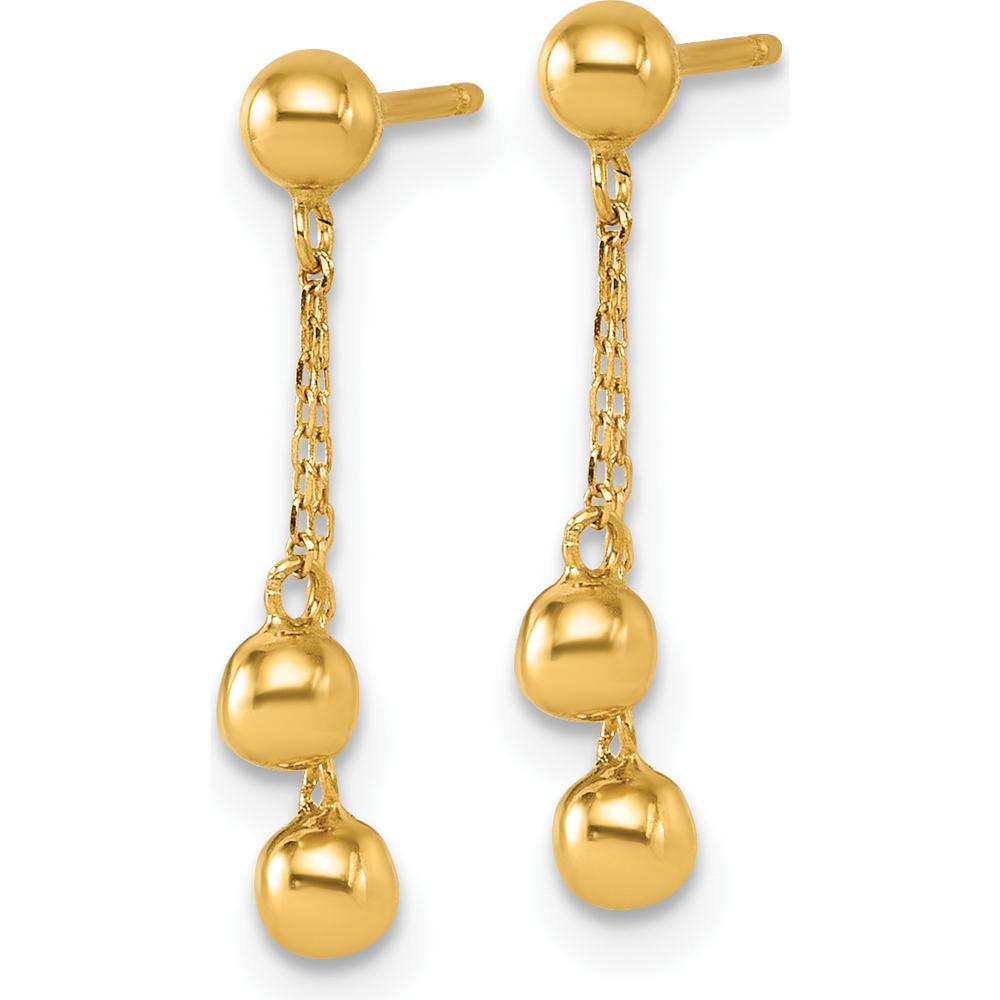 14K Yellow Gold Polished Dangle Ball Post Earrings - Elegant Chain Drop Design by Oro Pregiato