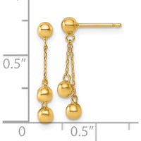 14K Yellow Gold Polished Dangle Ball Post Earrings - Elegant Chain Drop Design by Oro Pregiato