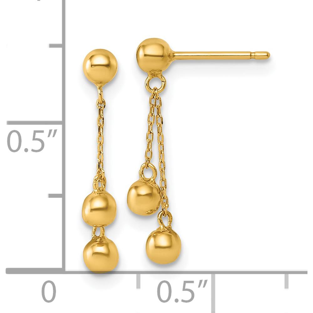 14K Yellow Gold Polished Dangle Ball Post Earrings - Elegant Chain Drop Design by Oro Pregiato