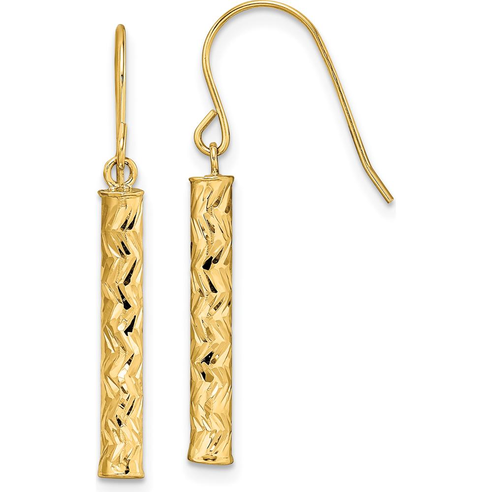 14K Yellow Gold Polished Dangle Earrings with Diamond-Cut Texture - 33.5mm Length by Oro Pregiato