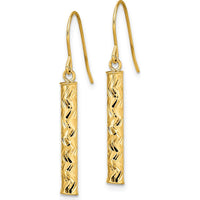 14K Yellow Gold Polished Dangle Earrings with Diamond-Cut Texture - 33.5mm Length by Oro Pregiato