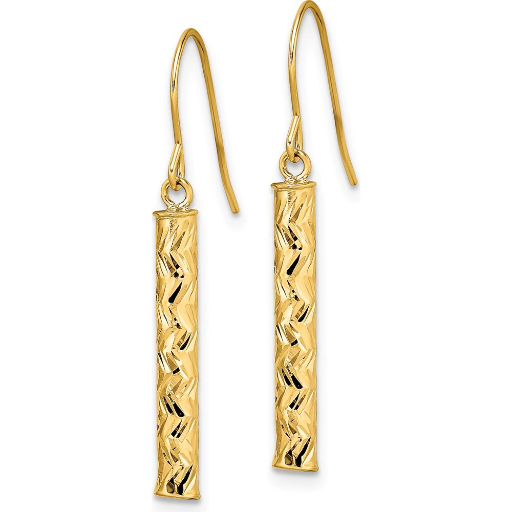 14K Yellow Gold Polished Dangle Earrings with Diamond-Cut Texture - 33.5mm Length by Oro Pregiato
