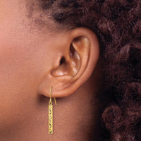 14K Yellow Gold Polished Dangle Earrings with Diamond-Cut Texture - 33.5mm Length by Oro Pregiato