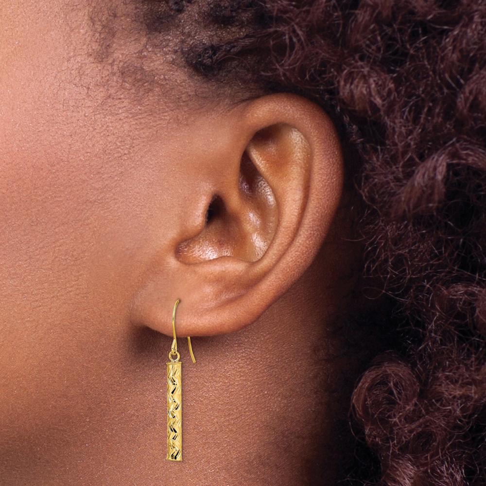 14K Yellow Gold Polished Dangle Earrings with Diamond-Cut Texture - 33.5mm Length by Oro Pregiato