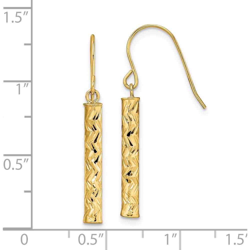14K Yellow Gold Polished Dangle Earrings with Diamond-Cut Texture - 33.5mm Length by Oro Pregiato