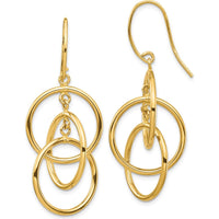 14K Yellow Gold Polished Dangle Earrings with Interlocking Circles - 47.07mm Length by 0