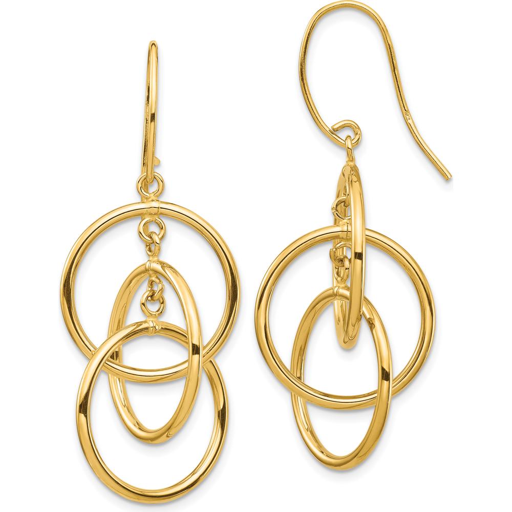14K Yellow Gold Polished Dangle Earrings with Interlocking Circles - 47.07mm Length by 0