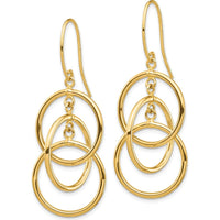 14K Yellow Gold Polished Dangle Earrings with Interlocking Circles - 47.07mm Length by 0