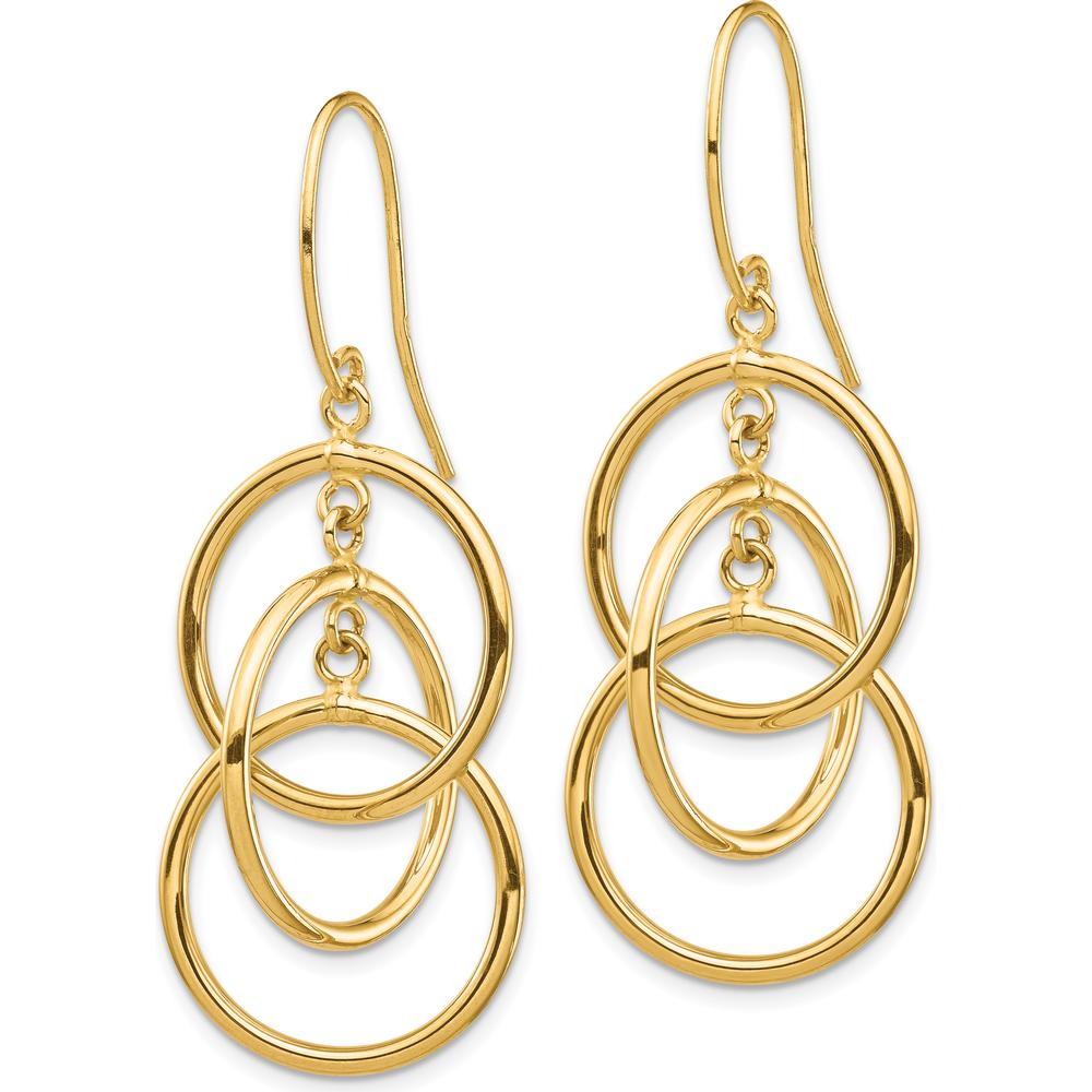 14K Yellow Gold Polished Dangle Earrings with Interlocking Circles - 47.07mm Length by 0