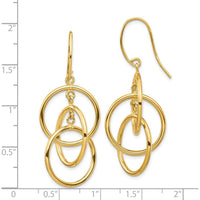 14K Yellow Gold Polished Dangle Earrings with Interlocking Circles - 47.07mm Length by 0