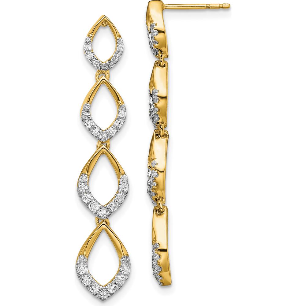 14K Yellow Gold Polished Dangle Earrings with Round Diamonds - 0.25 Carat Total Diamond Weight by Oro Pregiato