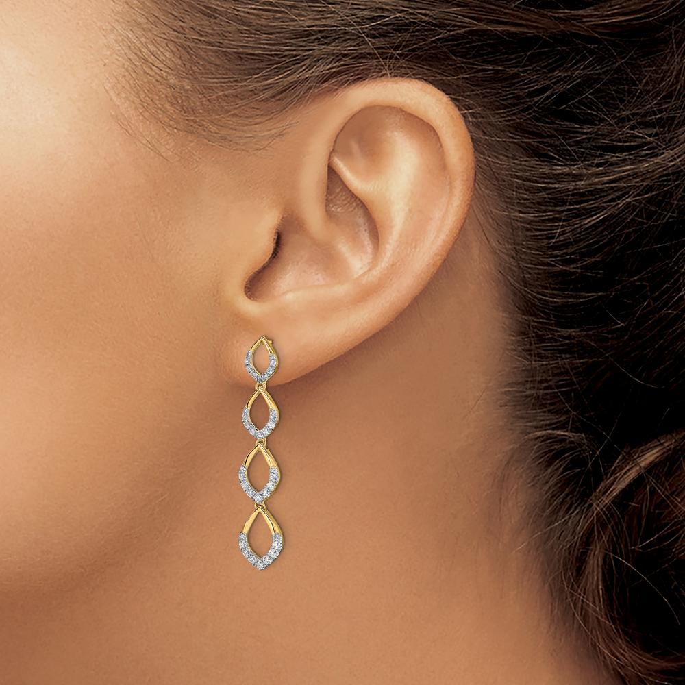 14K Yellow Gold Polished Dangle Earrings with Round Diamonds - 0.25 Carat Total Diamond Weight by Oro Pregiato