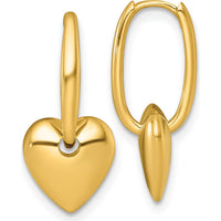 14K Yellow Gold Polished Dangle Heart Hinged Hoop Earrings by 0