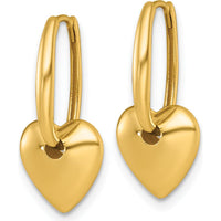 14K Yellow Gold Polished Dangle Heart Hinged Hoop Earrings by 0