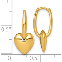 14K Yellow Gold Polished Dangle Heart Hinged Hoop Earrings by 0