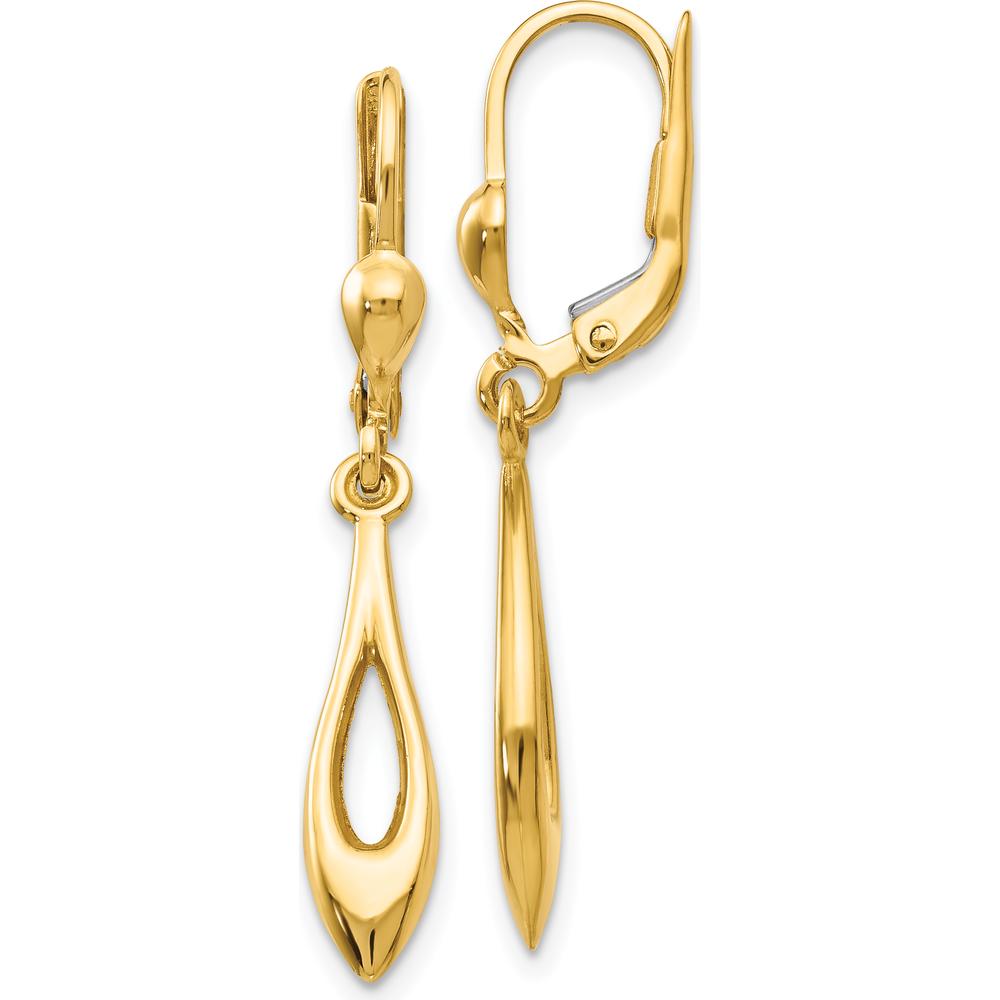 14K Yellow Gold Polished Dangle Leverback Earrings - 36mm Length by 0