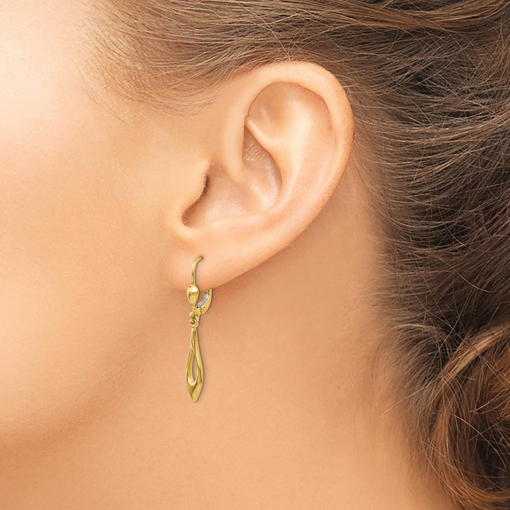 14K Yellow Gold Polished Dangle Leverback Earrings - 36mm Length by 0