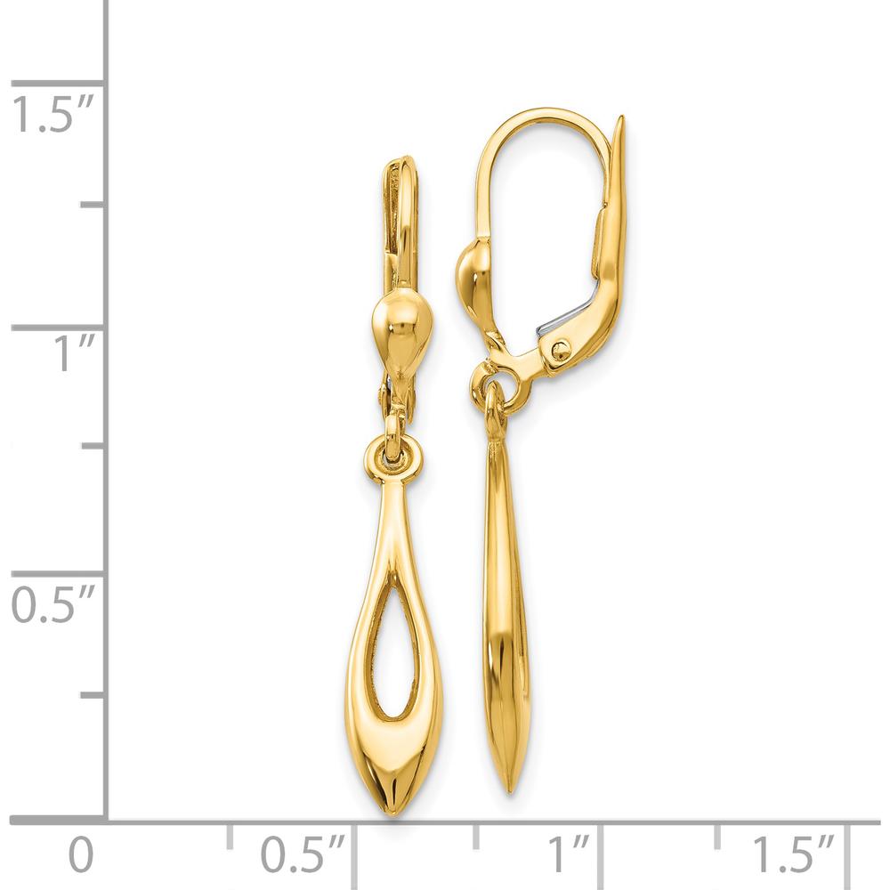14K Yellow Gold Polished Dangle Leverback Earrings - 36mm Length by 0