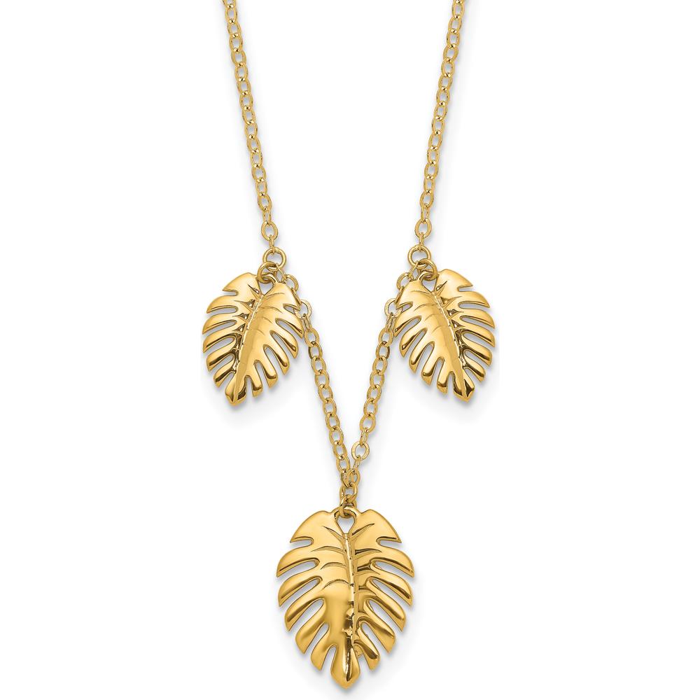 14K Yellow Gold Polished Dangle Palm Leaves Necklace - 16.75" by 0