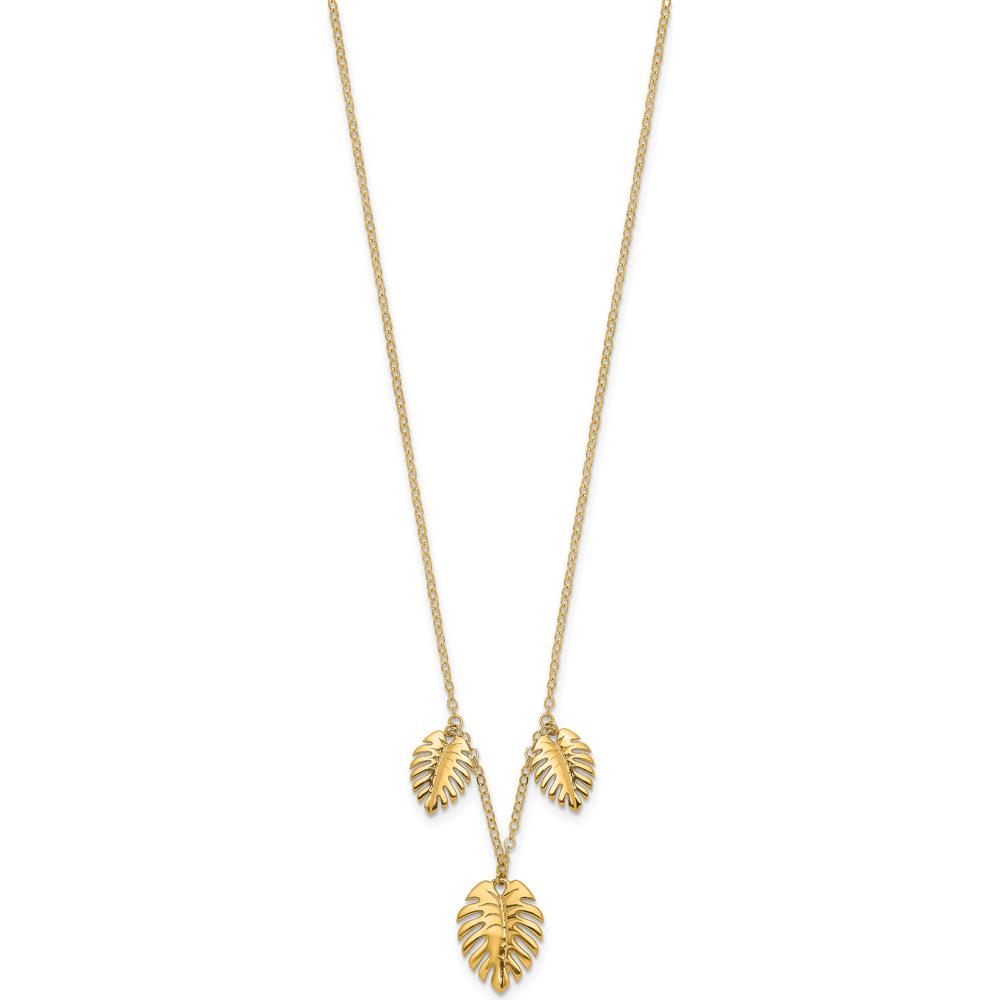 14K Yellow Gold Polished Dangle Palm Leaves Necklace - 16.75" by 0