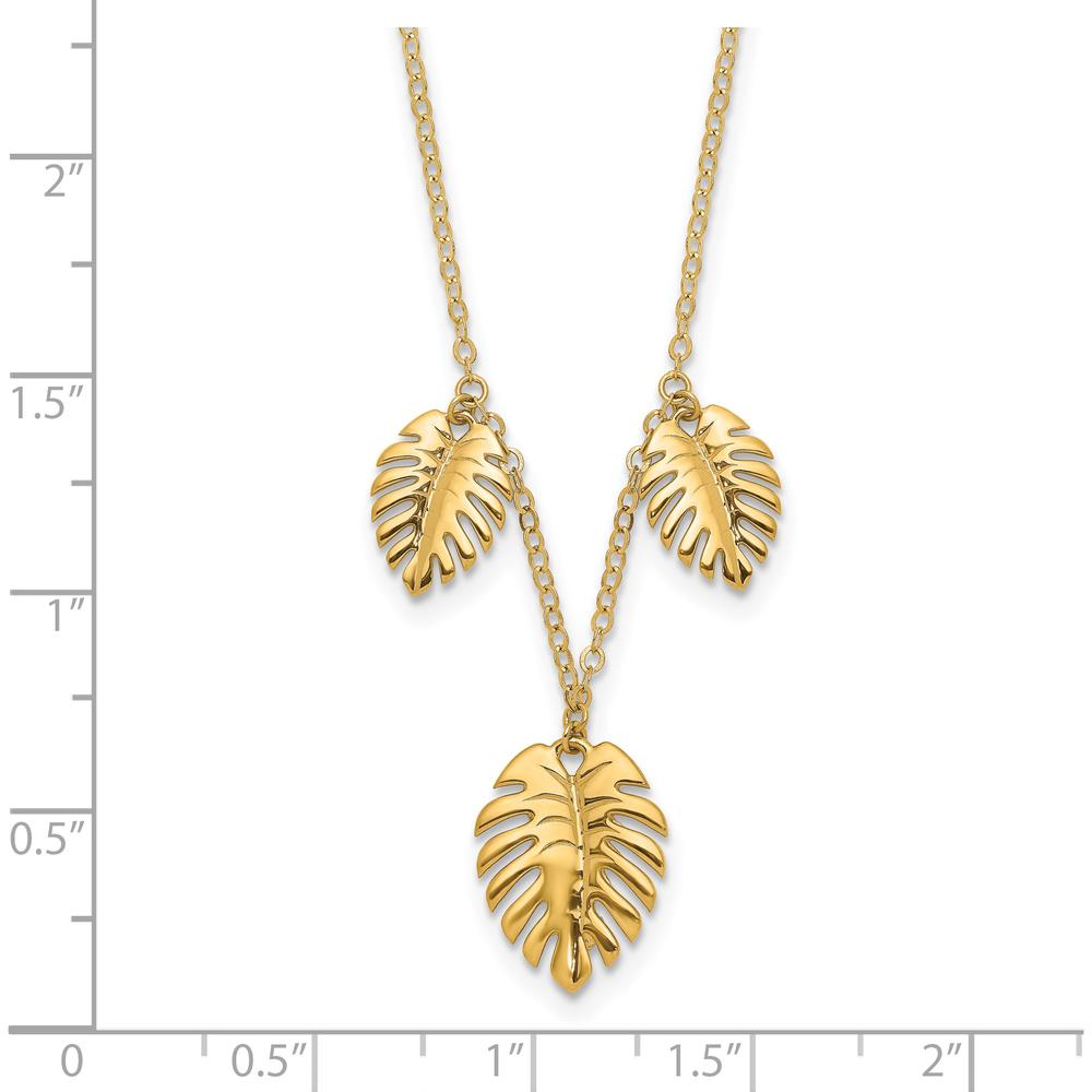 14K Yellow Gold Polished Dangle Palm Leaves Necklace - 16.75" by 0