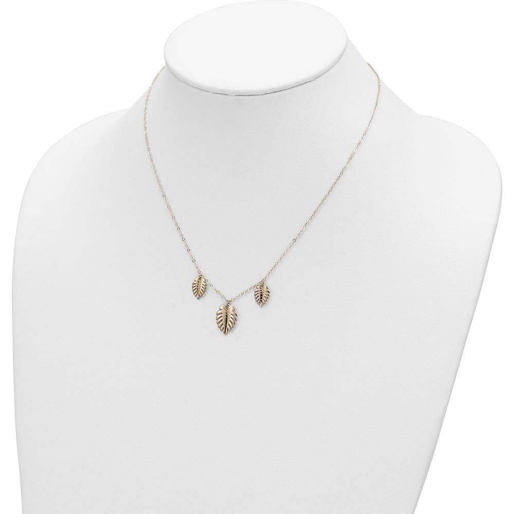 14K Yellow Gold Polished Dangle Palm Leaves Necklace - 16.75" by 0