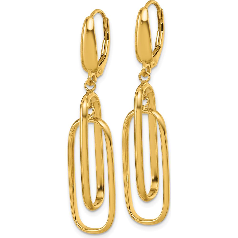 14K Yellow Gold Polished Dangle Rectangles Leverback Earrings by 0