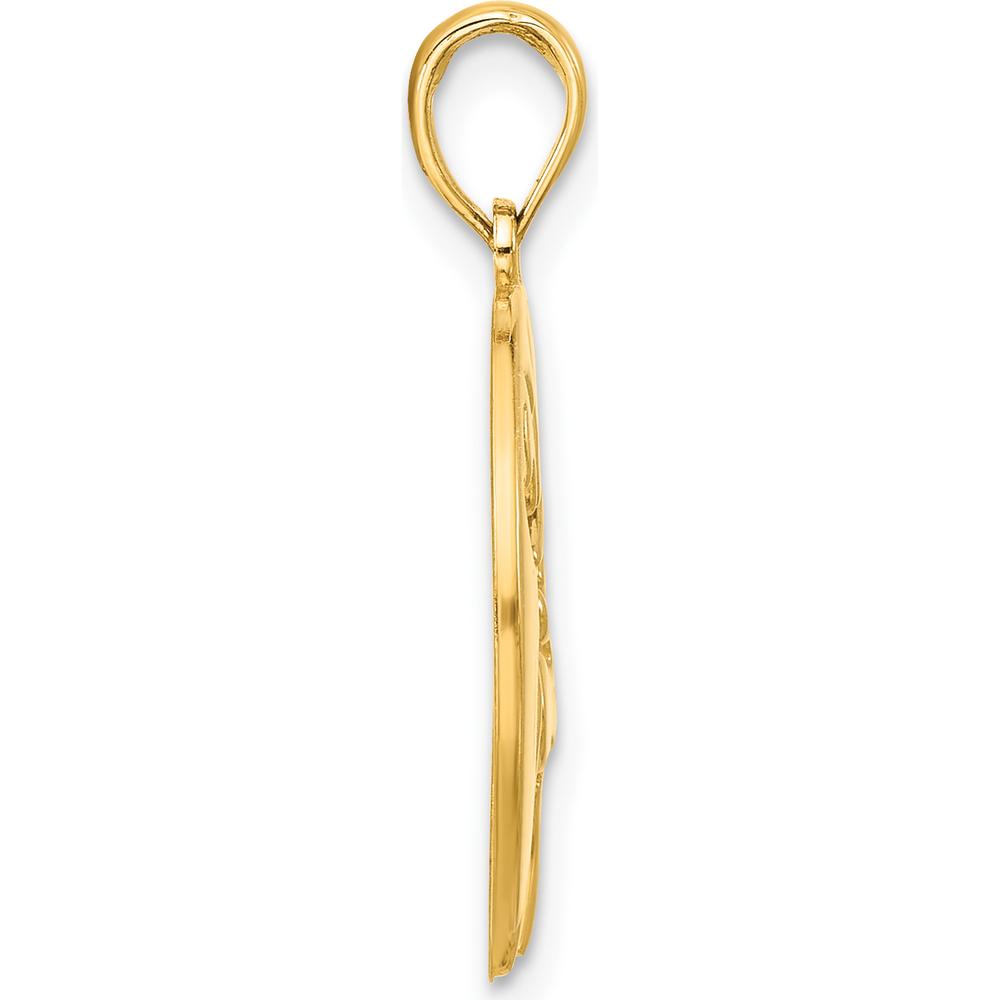 14K Yellow Gold Polished Deer Head Circle Pendant with Textured Back by Oro Pregiato