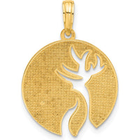 14K Yellow Gold Polished Deer Head Circle Pendant with Textured Back by Oro Pregiato