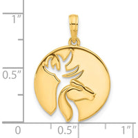 14K Yellow Gold Polished Deer Head Circle Pendant with Textured Back by Oro Pregiato