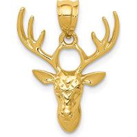 14K Yellow Gold Polished Deer Head Pendant - 23mm Length by Oro Pregiato