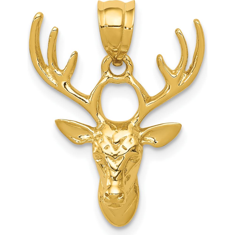 14K Yellow Gold Polished Deer Head Pendant - 23mm Length by Oro Pregiato