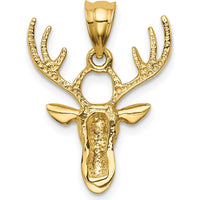 14K Yellow Gold Polished Deer Head Pendant - 23mm Length by Oro Pregiato