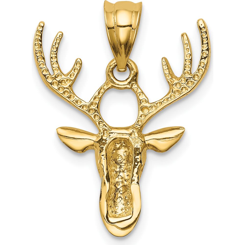 14K Yellow Gold Polished Deer Head Pendant - 23mm Length by Oro Pregiato