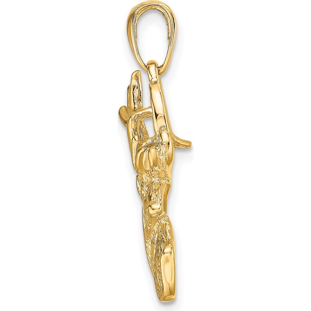 14K Yellow Gold Polished Deer Head Pendant Charm with Detailed Antlers - Solid Design by Oro Pregiato